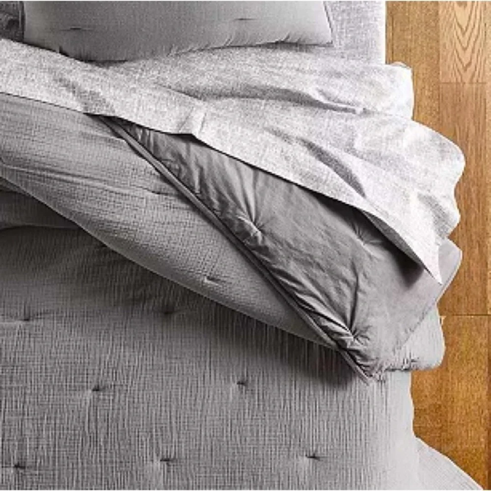 OAKE Textured Gauze Quilt, Twin, Charcoal, Created for Macy's
